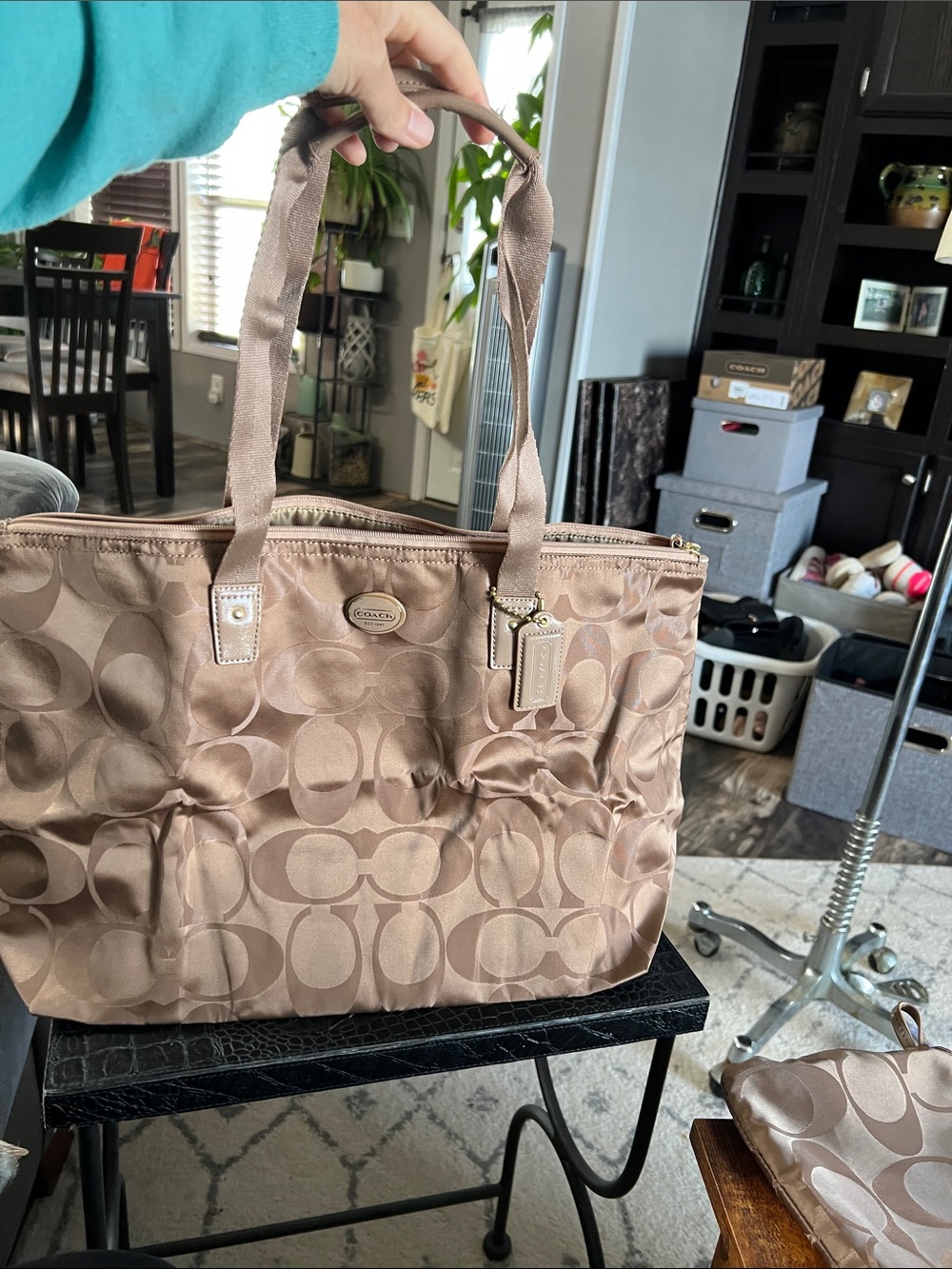 Coach logo print packable duffle bag